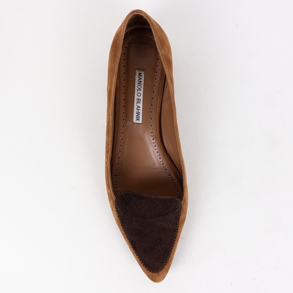 SOLD Like new! Manolo Blahnik Bicolor Suede Pointed Toe Skimmer Flats Size 37.5